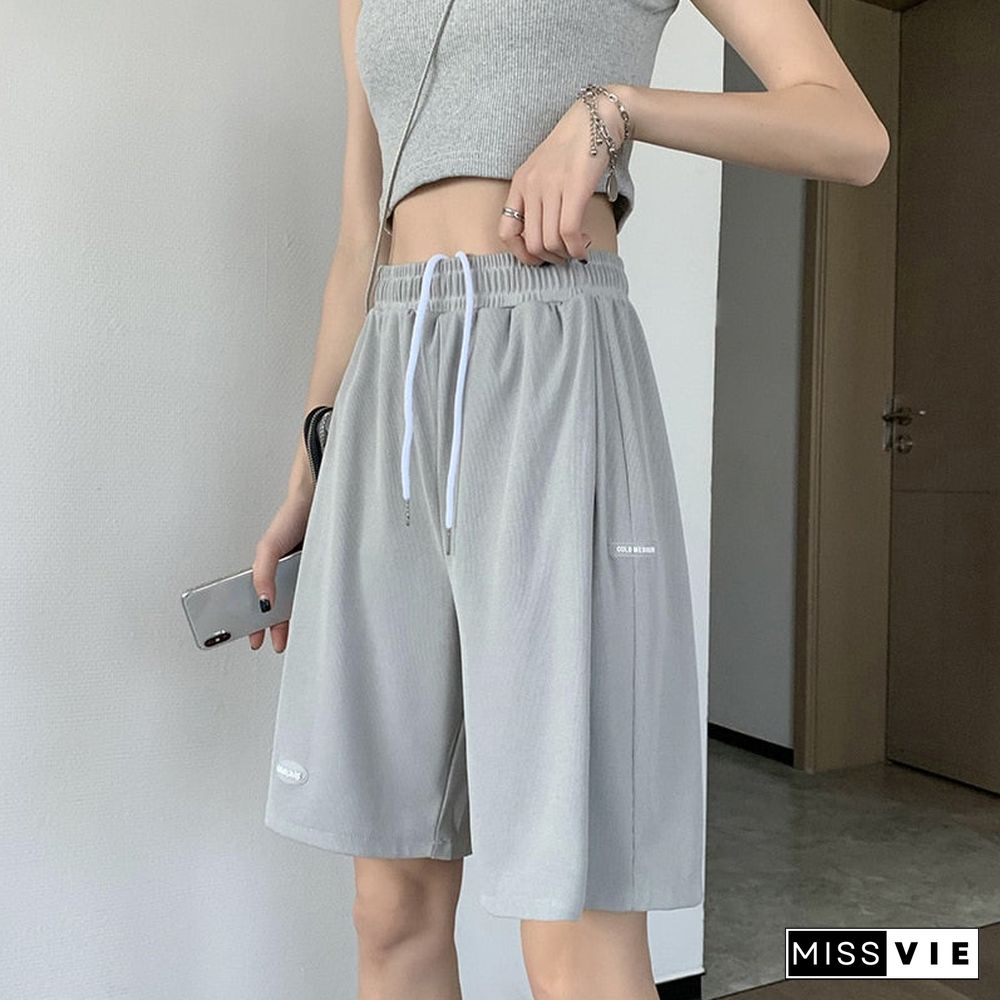 Hot Summer Casual Ice Silk Biker Shorts Women Plus Size High Waist Loose Shorts Short Sweatpants Streetwear Womens Shorts