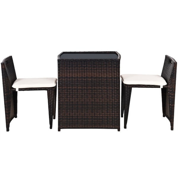 3 pcs Cushioned Outdoor Wicker Patio Set - Brown - 25.0