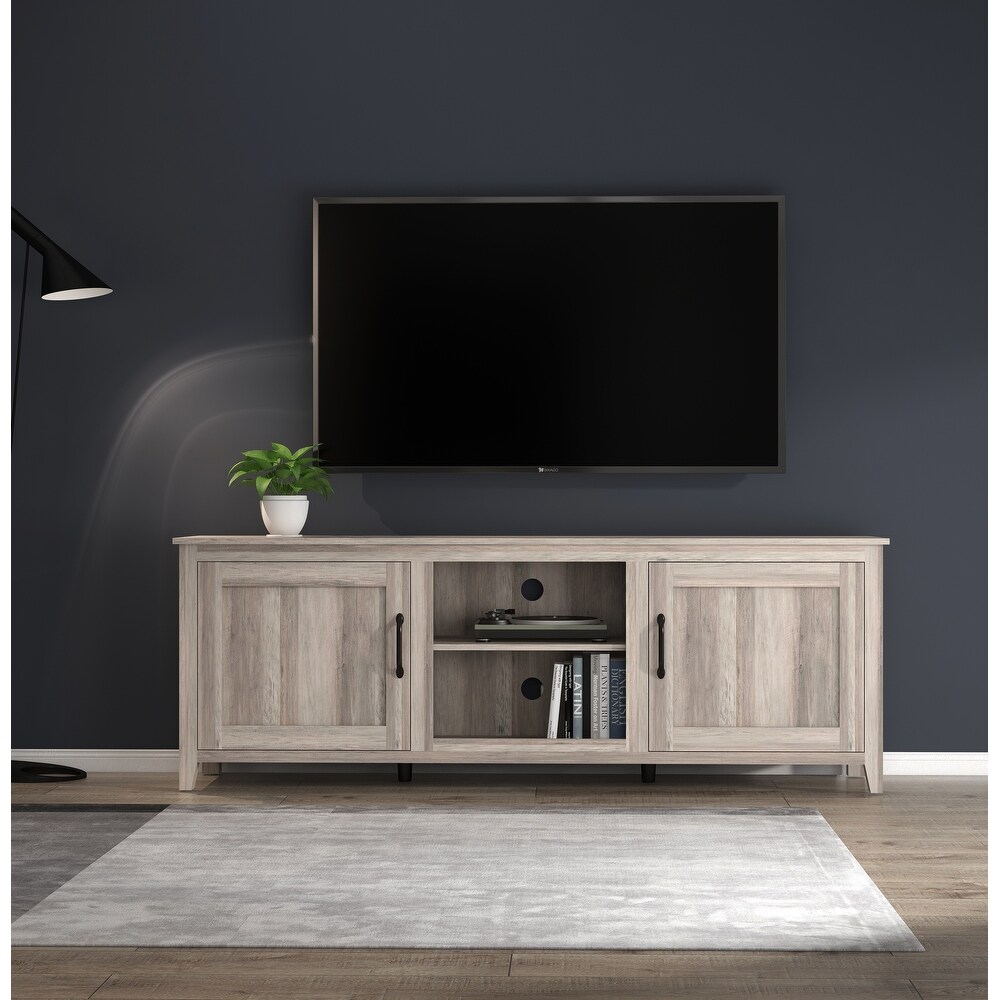 TV Stand Storage Media Console Entertainment Center With Two Doors for Living Room  Grey Walnut