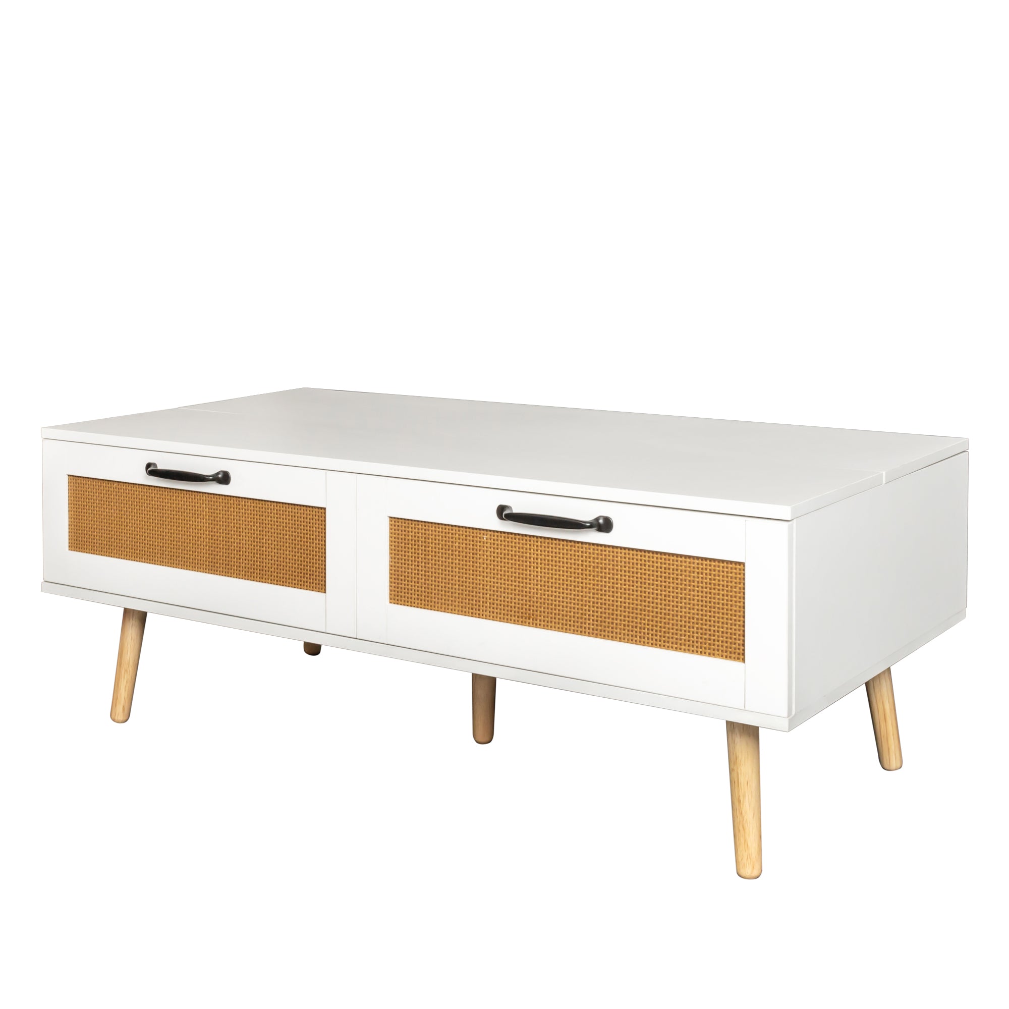 Semiocthome Modern Wood Lift Top Coffee Table with 2 Storage Drawers,White