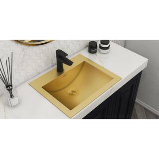 Ruvati 21 x 17 inch Brushed Gold Drop-in Topmount Bathroom Sink Polished Brass Stainless Steel RVH5110GG