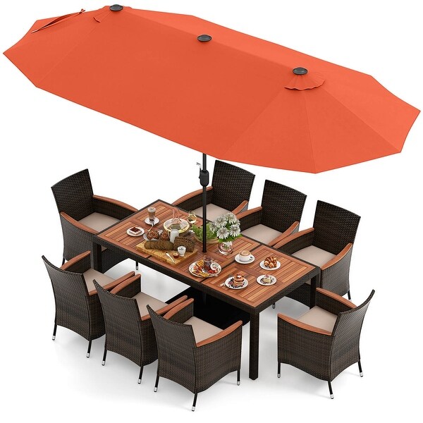 Costway 11 PCS Patio Dining Set with 15ft DoubleSided Patio Umbrella