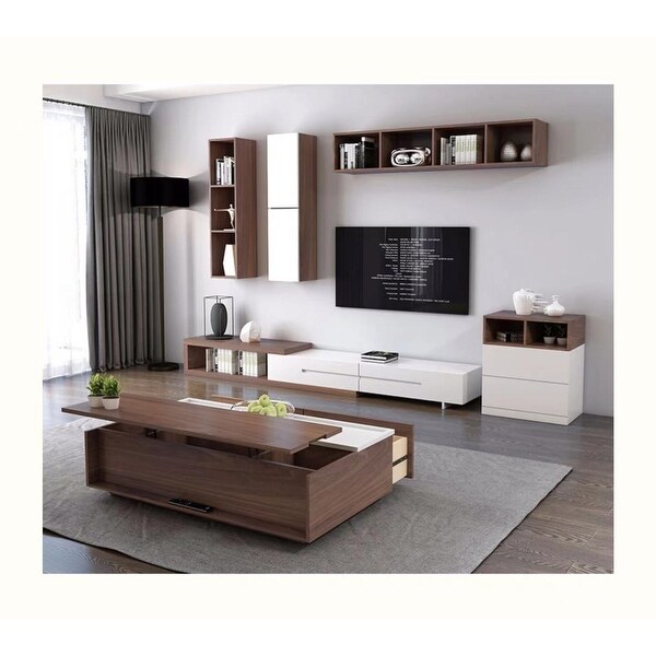 Modern Extendable White/Black TV Stand， Wood Media Console for Up to 70 Inch TV with 2 Drawers，78