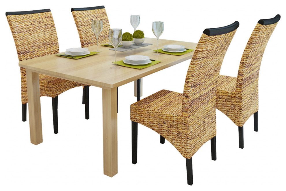 vidaXL 4x Dining Chair w/ Backrest Solid Mango Wood Rattan Abaca Wicker Seats   Tropical   Dining Chairs   by vidaXL LLC  Houzz