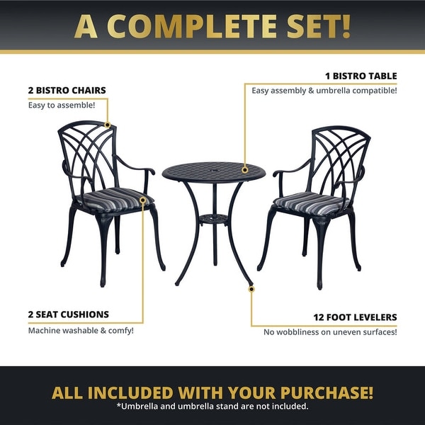 Kinger Home Ekta 24Inch Patio Bistro Sets 3 Piece Cast Aluminum