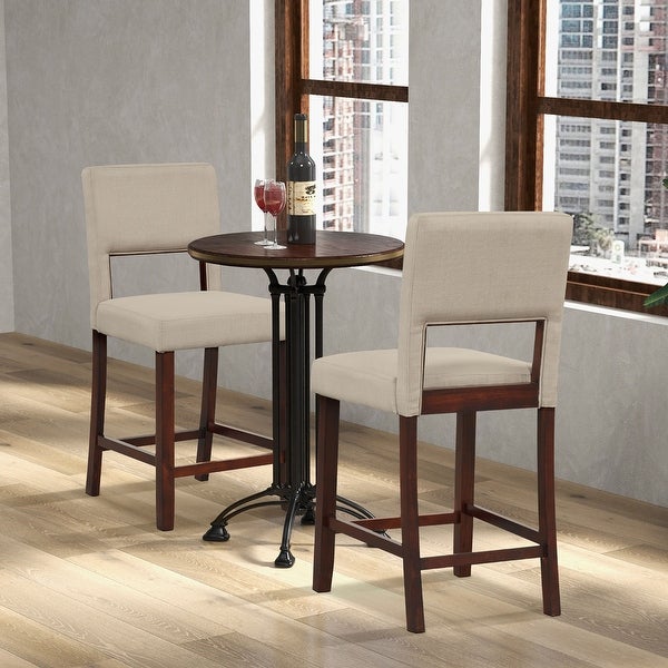 Gymax 4-Piece Linen Fabric/PVC Leather Counter Height Bar Stool Set w/