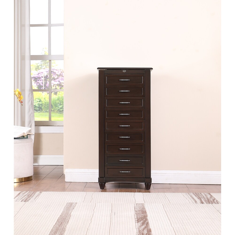 Joseph Espresso Locking Jewelry Armoire with 9 Drawer (42 in. H x 19 in. W x 13 in. D)   19*13*42inch