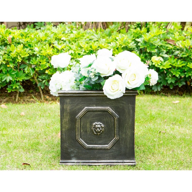 Wide Kante Lightweight Classic Square English Style Lion Head Concrete Outdoor Planter Pot Oil Rubbed Bronze