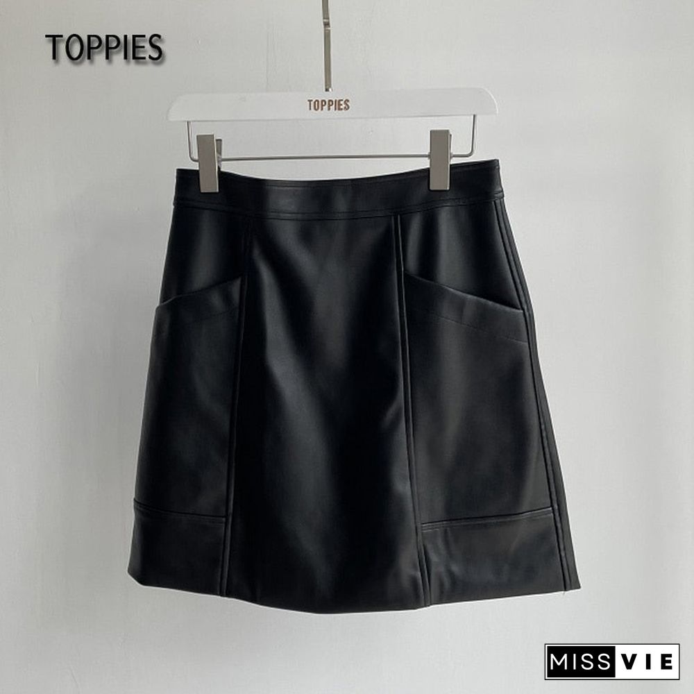 Toppies Leather Skirt High Waist Women Leather Skirt Office Lady Mini Skirt Female Casual A-Line Short Skirts