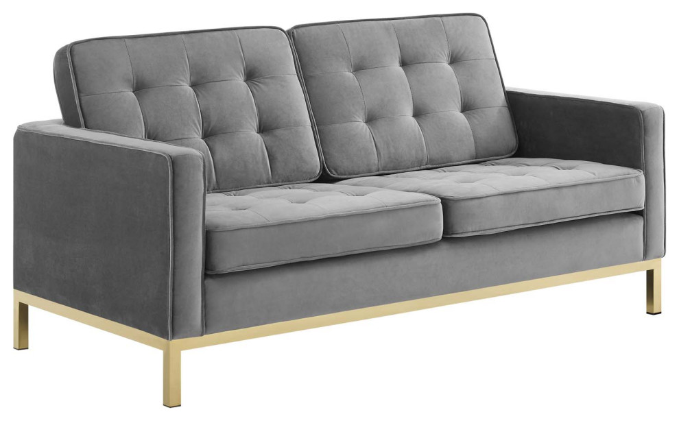 Loft Gold Stainless Steel Leg Performance Velvet Loveseat   Contemporary   Loveseats   by Simple Relax  Houzz