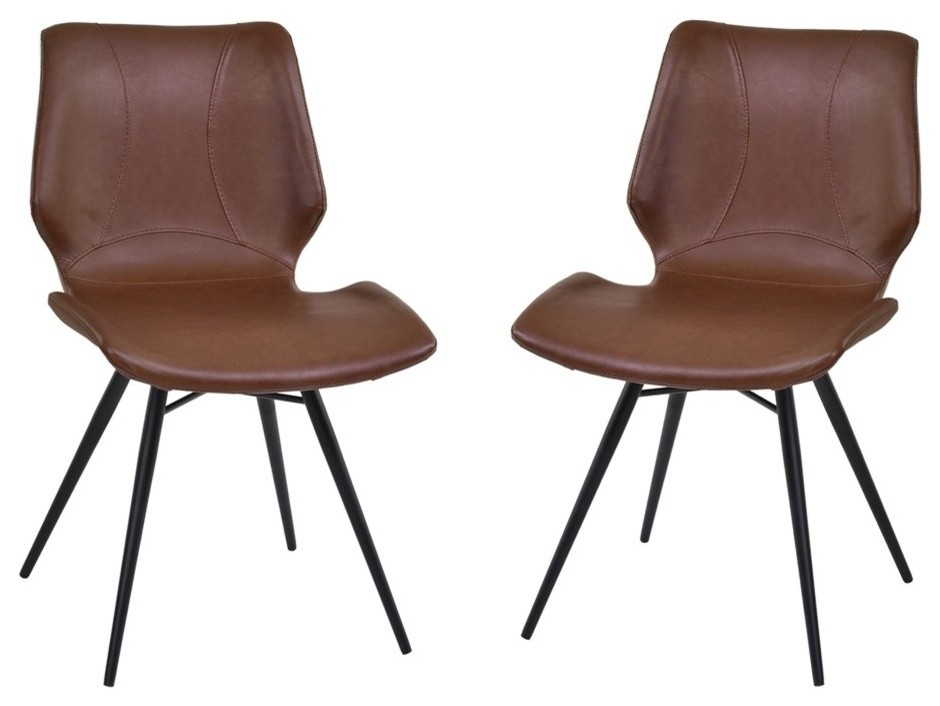 Zurich Dining Chairs  Vintage Coffee PU and Black Metal Finish  Set of 2   Midcentury   Dining Chairs   by HedgeApple  Houzz