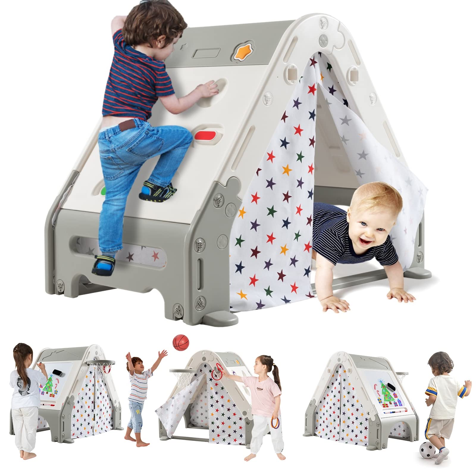 Costzon Climbing Toys for Toddlers, Triangle Climber for Kids with Play Tent