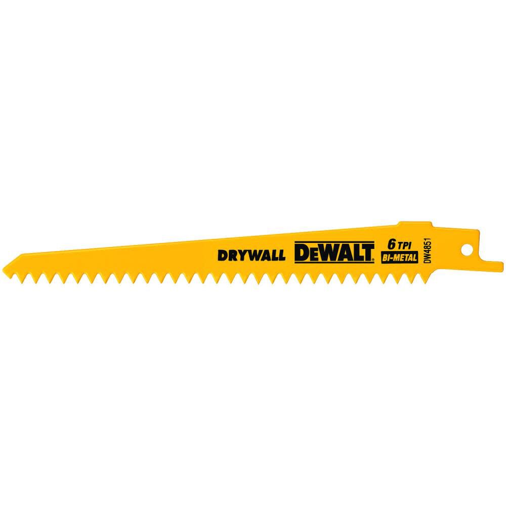 DEWALT 6-in 6TPI Plaster Cutting Bi-Metal Reciprocating Saw Blade (5 pack) DW4851 from DEWALT