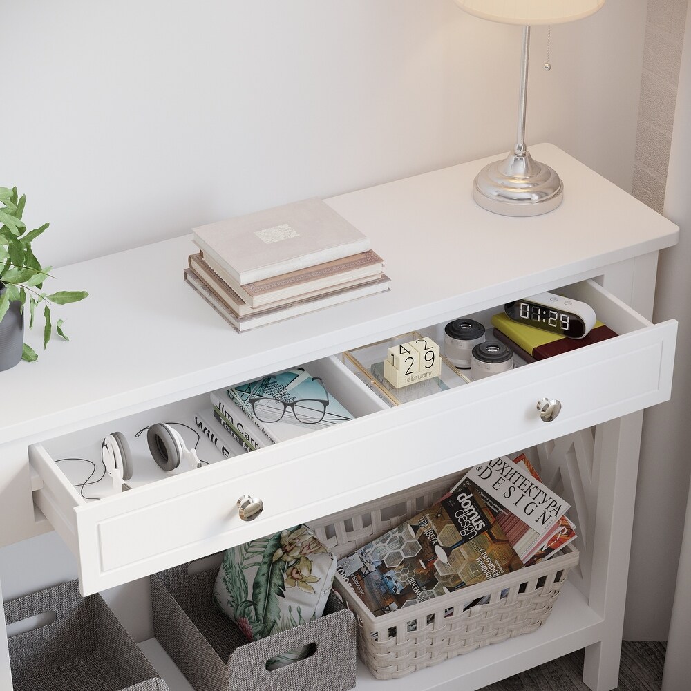 Wood Console Table Entryway Table with Drawer and Shelf  Narrow Long Sofa Table for Living Room Hallway Foyer