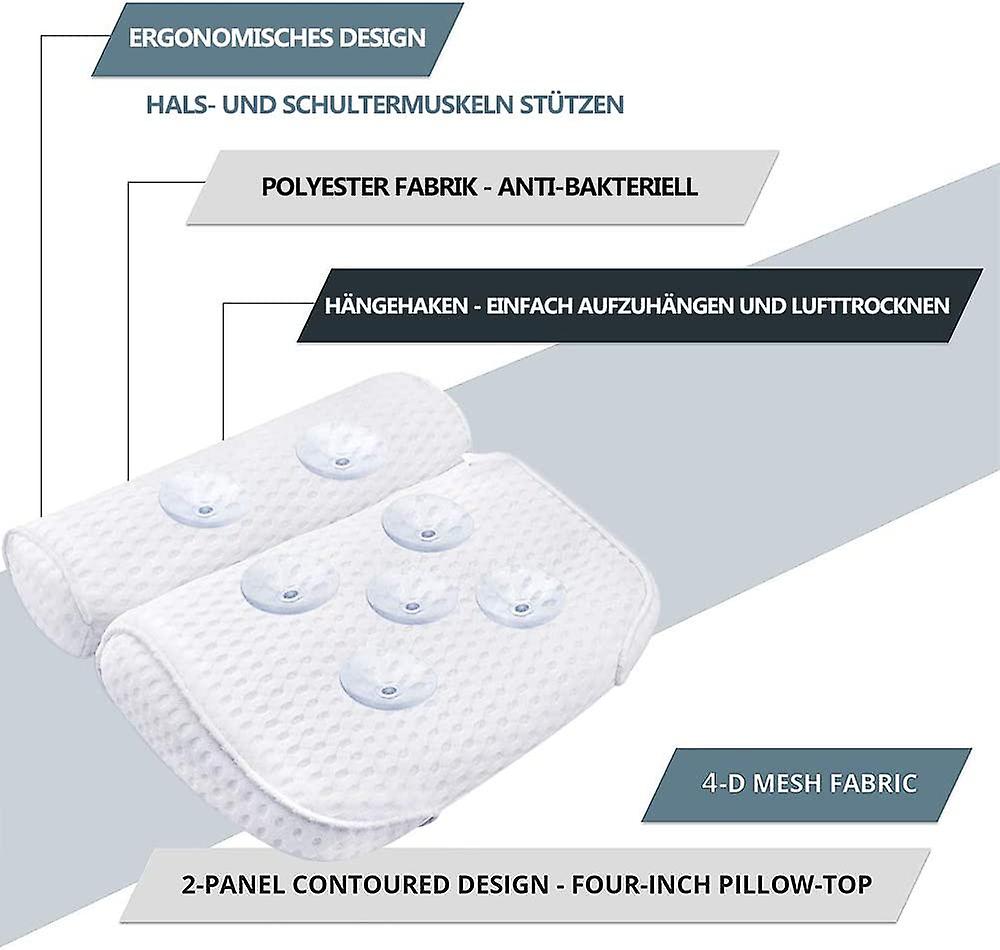 Bath Pillow Luxury Bath And Spa Pillow With 4d Air Mesh Technology And 7 Suction Cups Support For Head， Back， Shoulders， Neck Suitable For Bathtubs， H