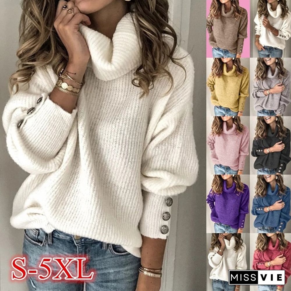 New Plus Size Women's Autumn and Winter Pullover Tops Solid Color Long Sleeve Sweaters Coat