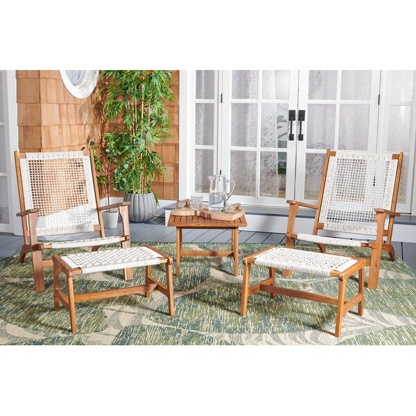 SAFAVIEH Chantelle Outdoor Solid Wood Chaise Lounge Chair and Stool Set of 2 (Includes End Table)