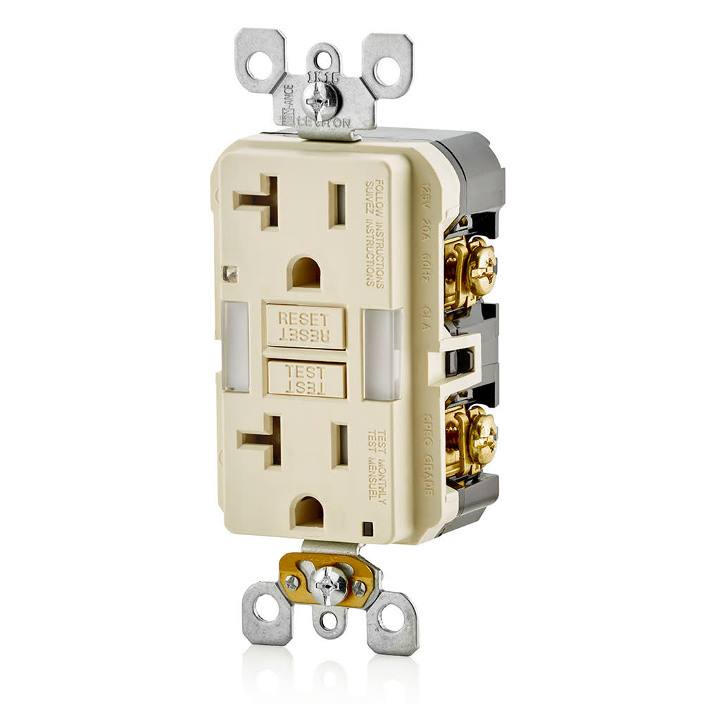 Leviton SmartlockPro GFCI Outlet 20A 125V Duplex Light Almond NEMA