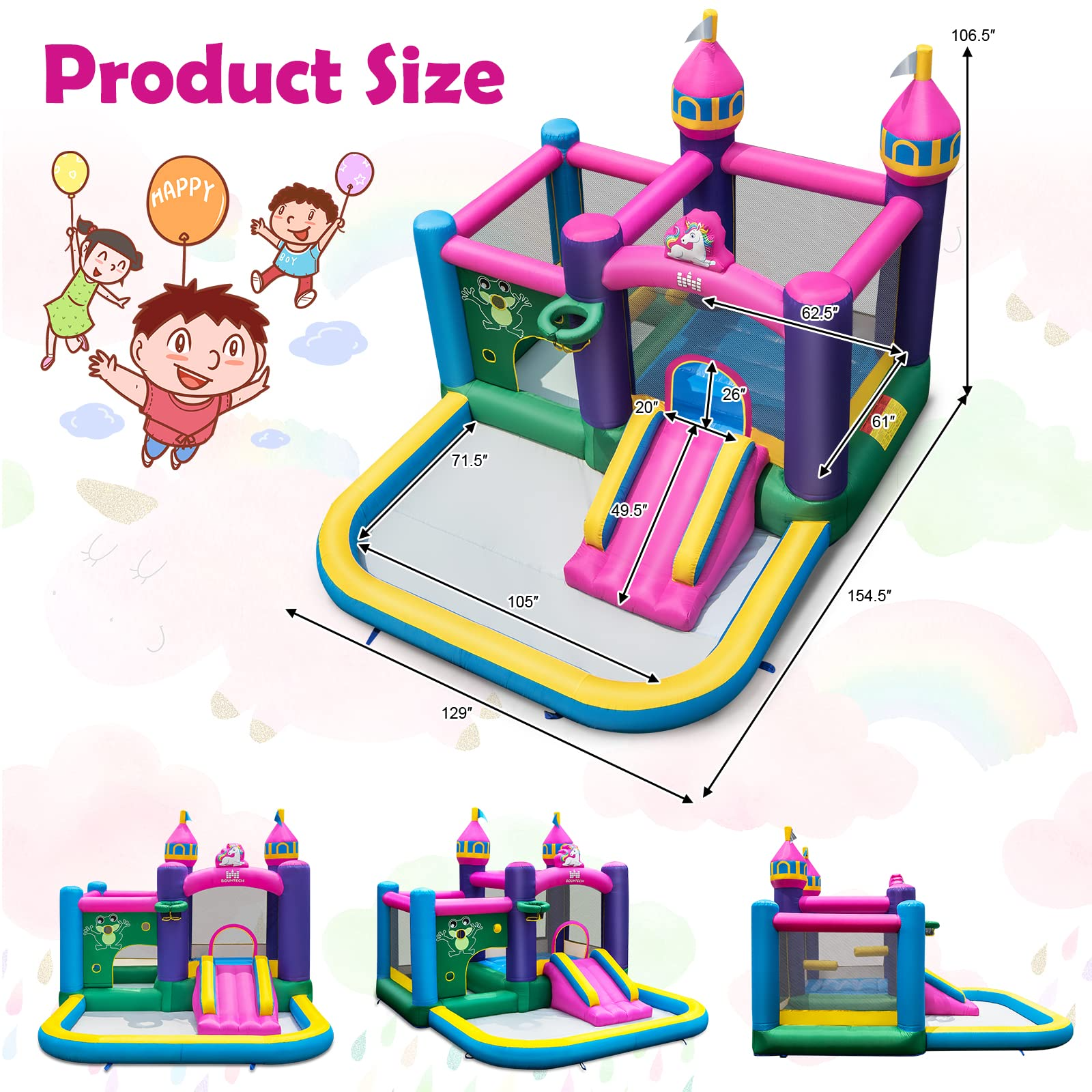 BOUNTECH Inflatable Bounce House, 6-in-1 Giant Indoor Outdoor Party Bouncy Castle for Kids Family Fun w/Large Ball Pit