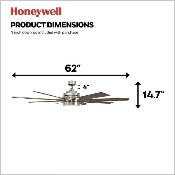 Honeywell Xerxes Brushed Nickel LED Remote Control Ceiling Fan， 8 Blade， Integrated Light - 62-inch Shopping - The Best Deals on Ceiling Fans | 31036785