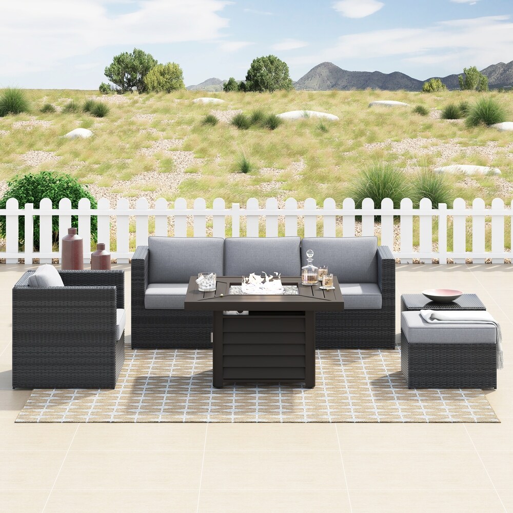 Corvus Trey 7 piece Patio Wicker Sofa Set with Fire Table