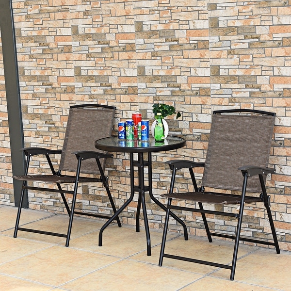 Costway 3PC Bistro Patio Garden Furniture Set 2 Folding Chairs Glass