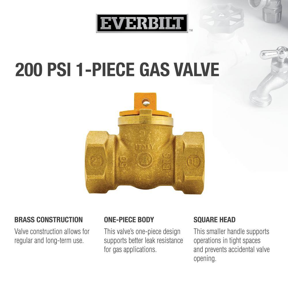 Everbilt 34 in. Brass FlatSquare Head-Handle FPT Body Gas Ball Valve (1-Piece) 113-524EB