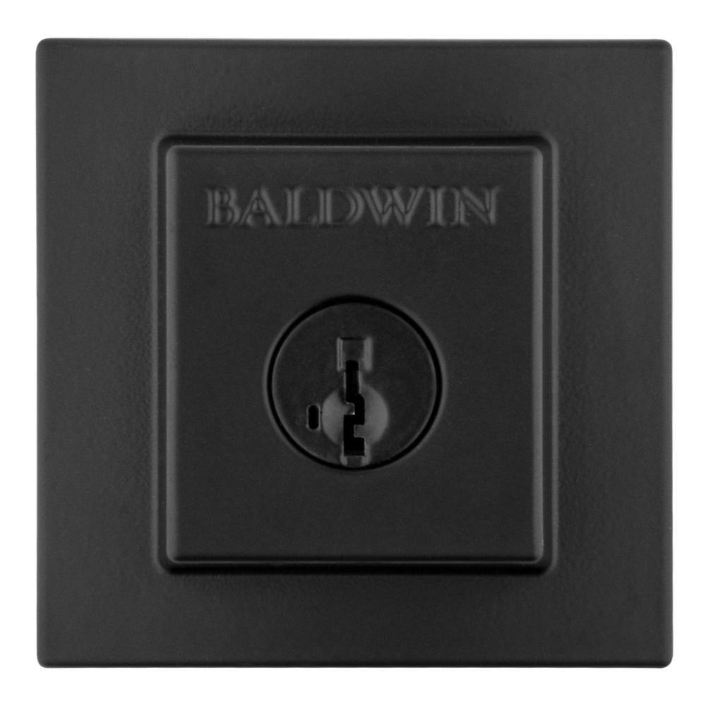 Baldwin Prestige Spyglass Matte Black Square Single Cylinder Deadbolt Featuring SmartKey Security 380SDB514SMTCPR