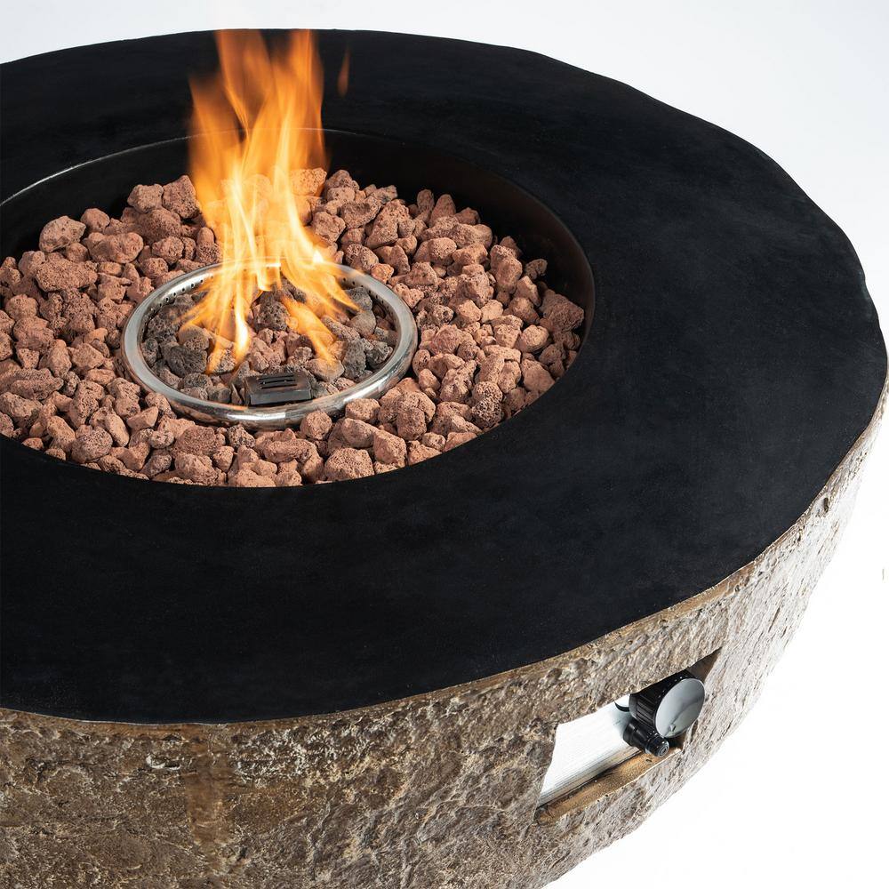 Runesay 42 in. Outdoor Concrete Gas Fire Pit Bowl Brown Faux Stone Large Fire Pit Table PropaneLiquefied Petroleum Gas LARFIRPITTAB