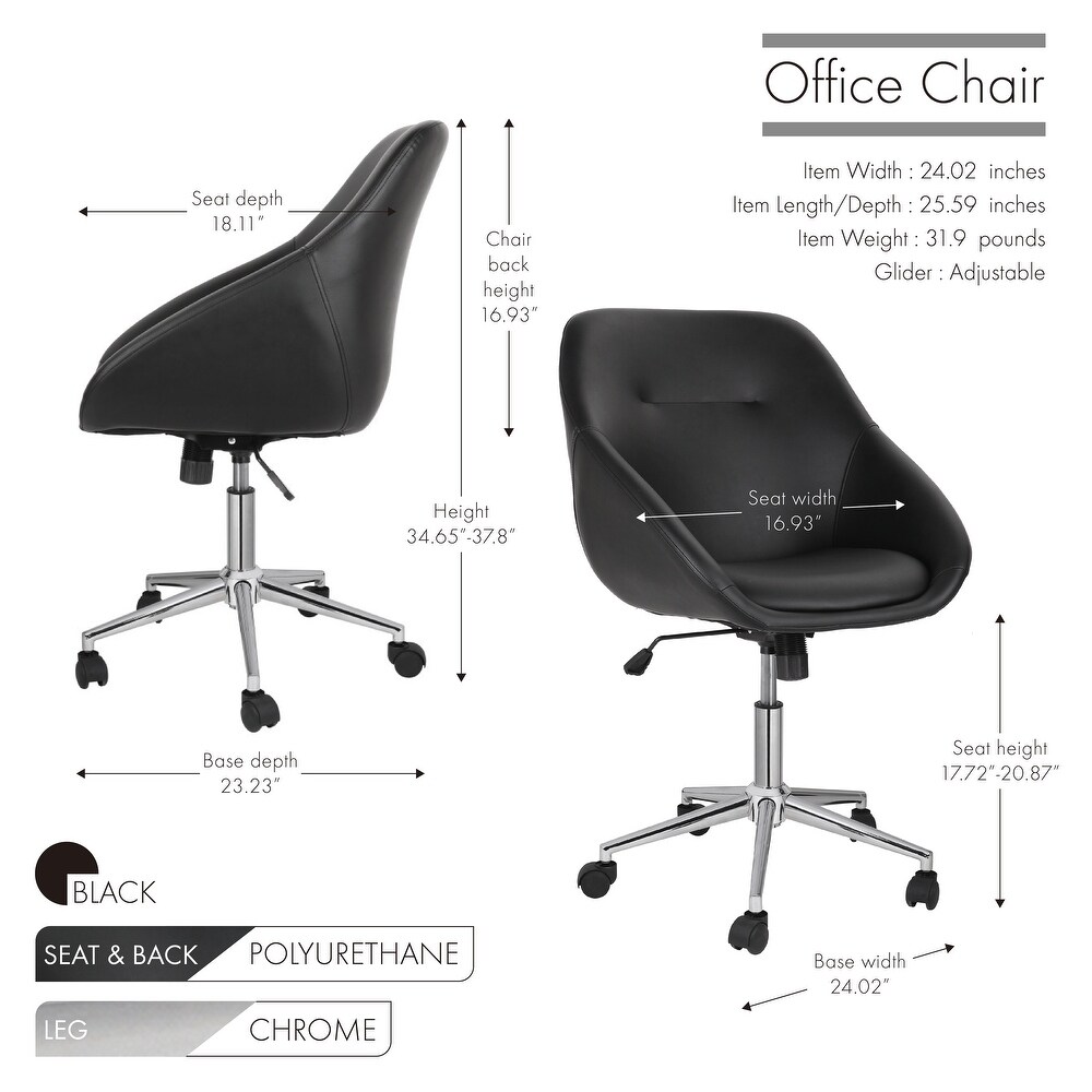 Porthos Home Hayes Swivel Office Chair  Chrome Base  PU Leather