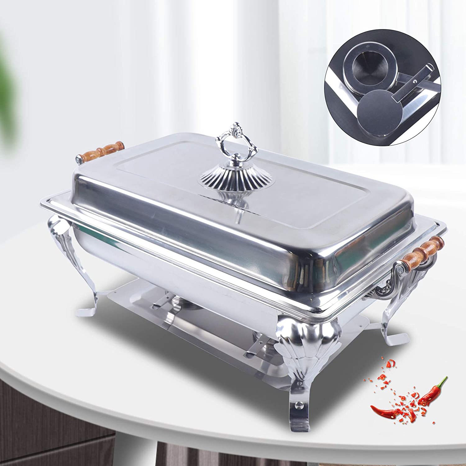 Loyalheartdy 8QT Stainless Steel Chafer Chafing Dish Buffet Set Silver Rectangle Buffet Party Food Warmer 25.98*14.17*15.74In