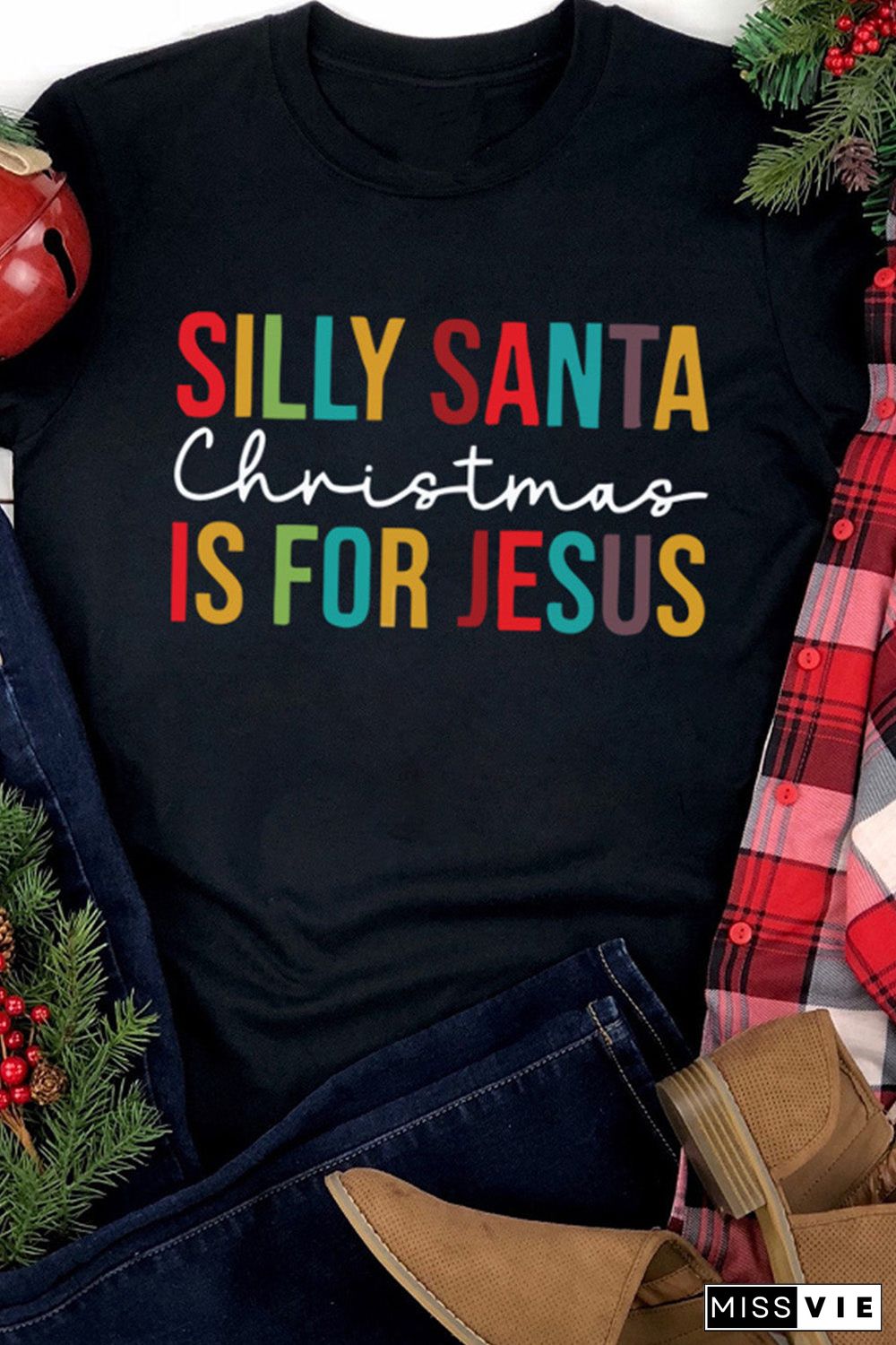 Black Silly Santa Christmas Is For Jesus Short Sleeve T Shirt