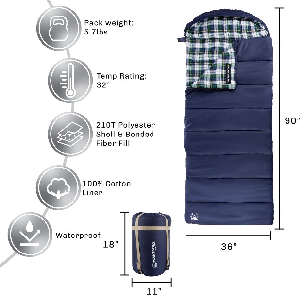 Leisure Sports Extra large 3 season Envelope style Sleeping Bag With Carrying Bag Navy