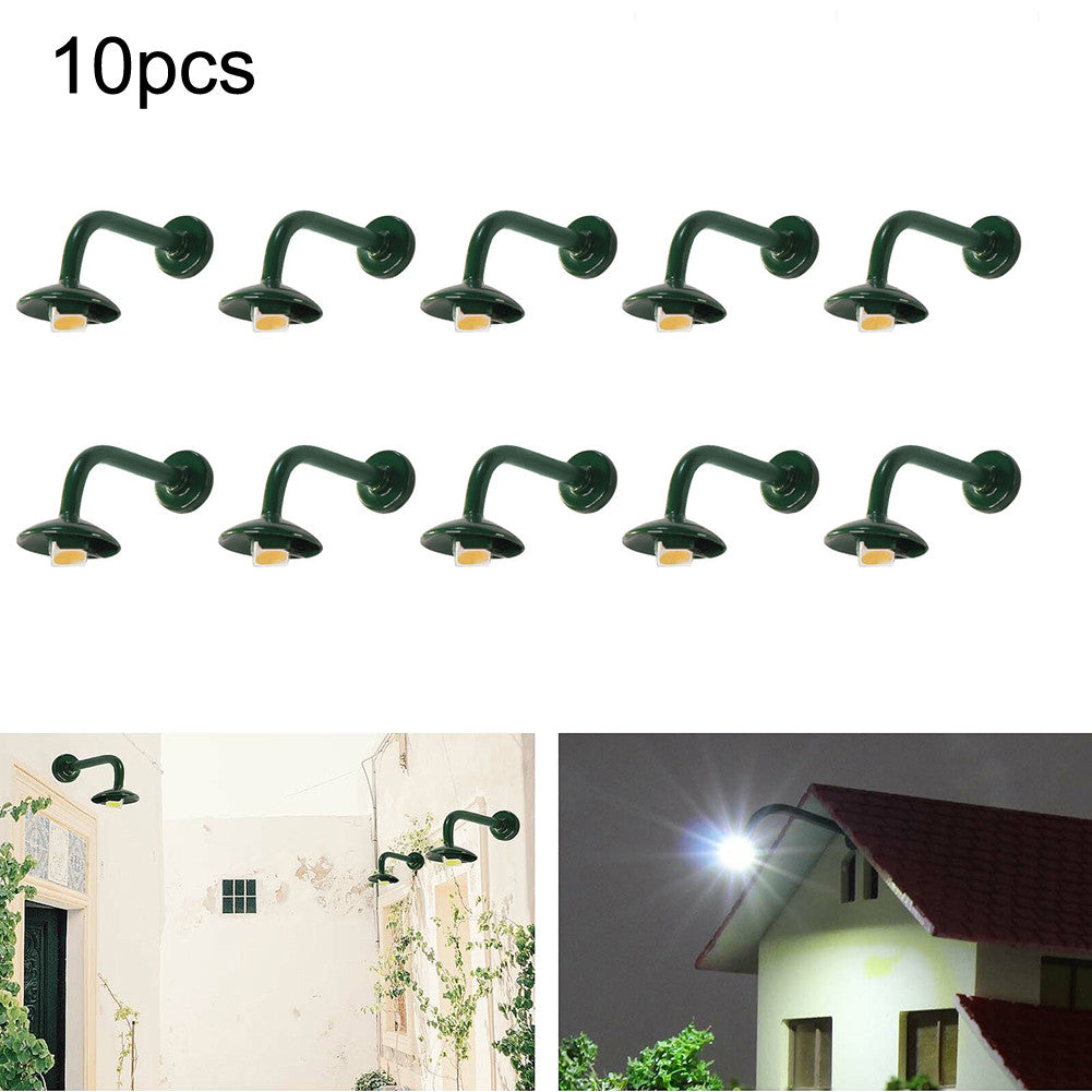 10pcs Model Railway HO Scale 1:87 Hanging Lamp Outdoor Wall Goose Neck Light LED