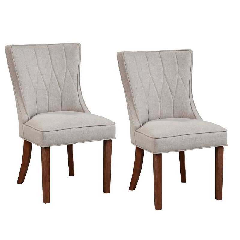 Paige 25 Inch Dining Side Chair， Fabric Upholstery， Set of 2， Beige， Brown