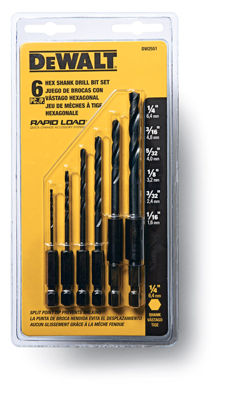 DW Rapid Load Black Oxide Drill Bit Set 6 pc