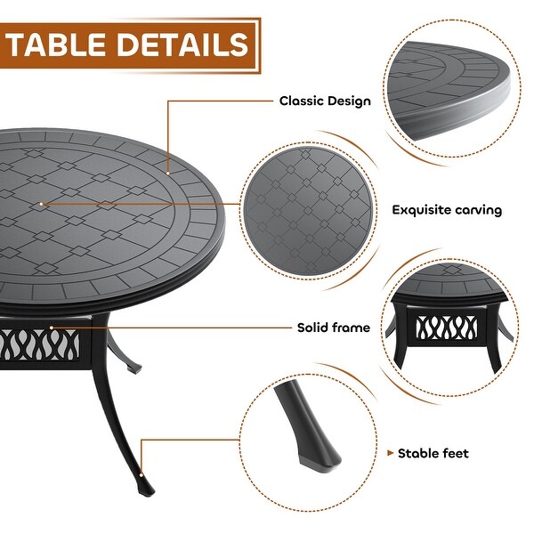 3/5 Piece Cast Aluminum Outdoor Dining Set with 39.37 in. Round Table and Random Color Seat Cushions