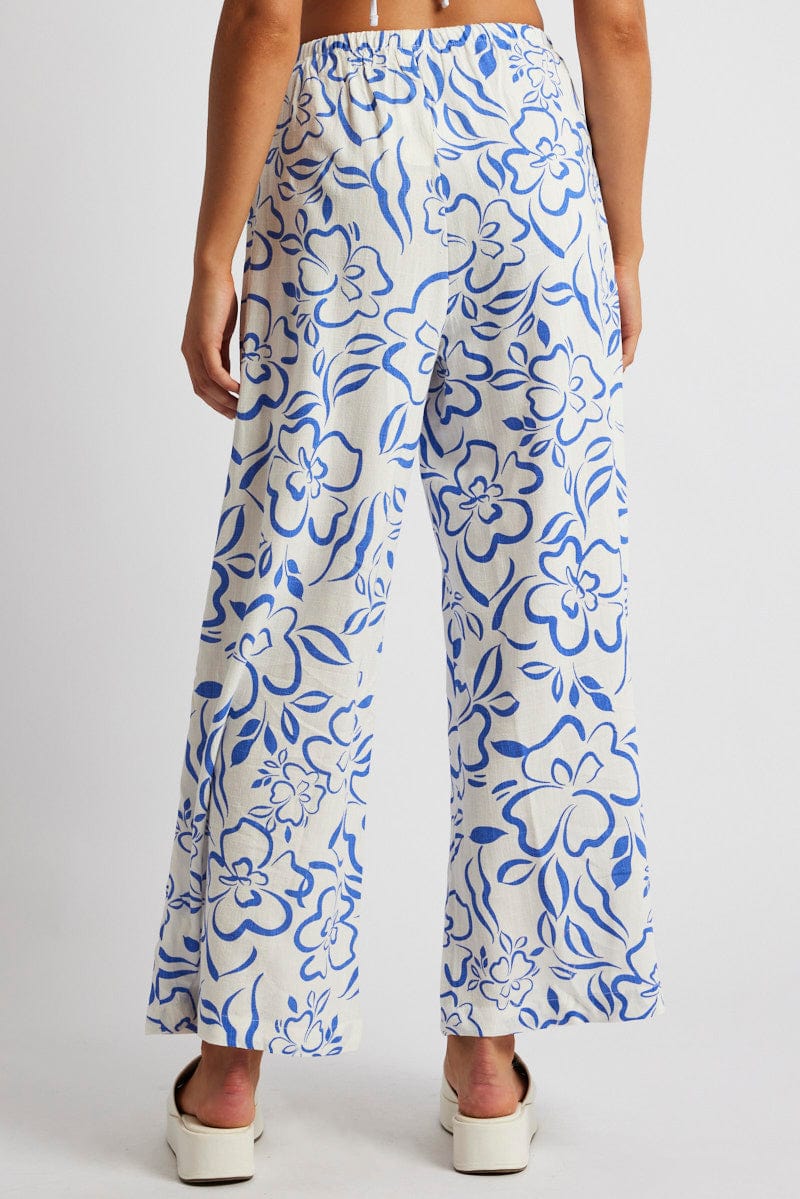 Brown Abstract Wide Leg Pants High Rise