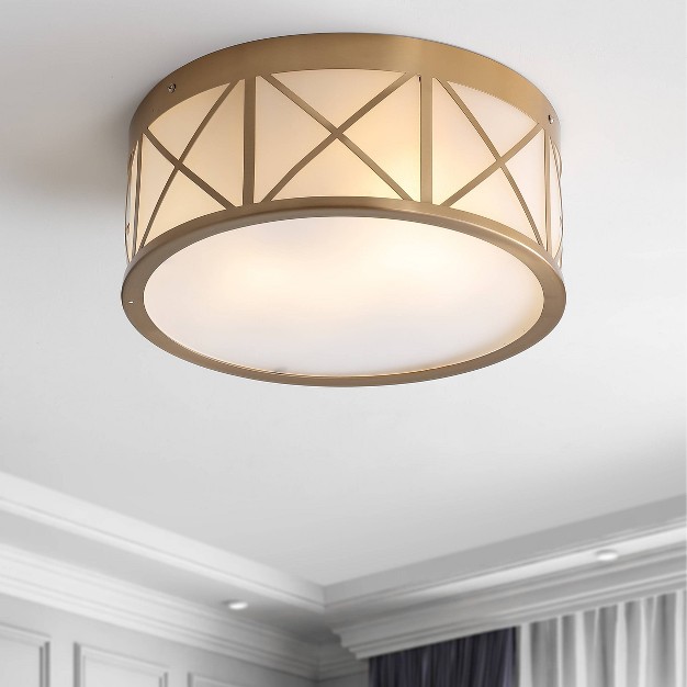 Metal glass Cadence Drum Flush Mount Ceiling Light Brass Jonathan Y