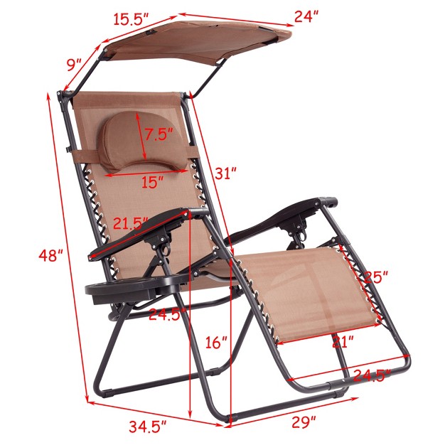 Tangkula Recling Zero Gravity Chair With Drink Tray amp Sunshade Brown