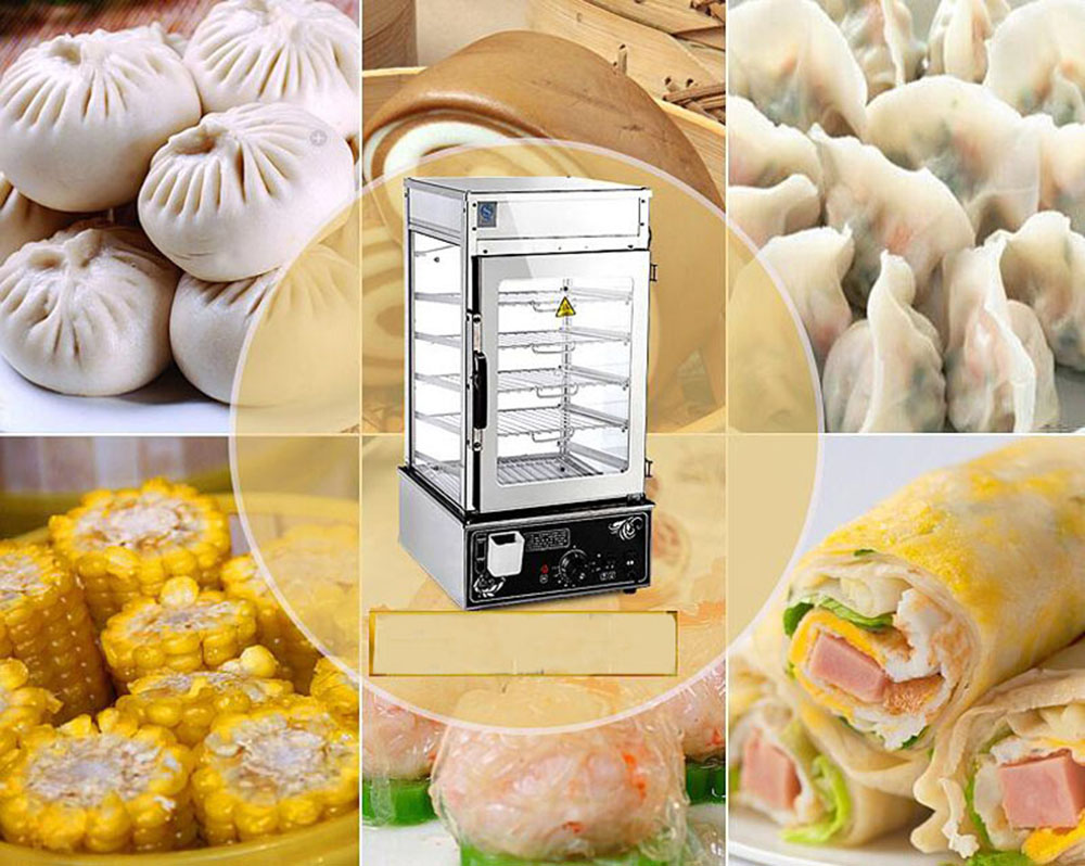 Techtongda 5-Layer Commerical Bun Steamer Bun Bread Warming Machine Electric Food Display Automatic Temperature Control