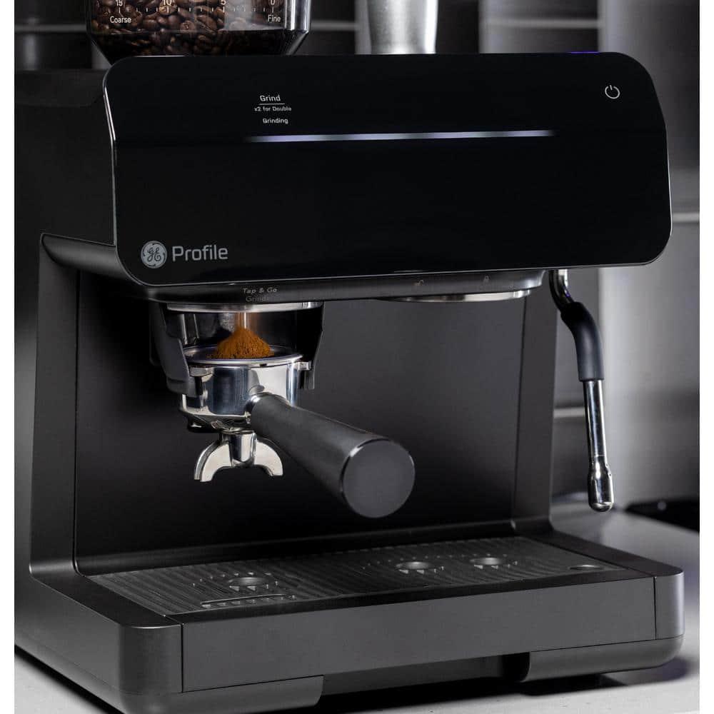 GE Profile 1 Cup Semi Automatic Espresso Machine in Black with Builtin Grinder Frother Frothing Pitcher and WiFi Connected