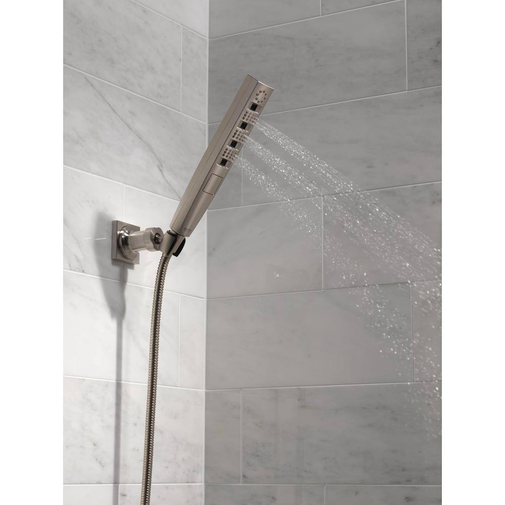 Delta 4-Spray Patterns 1.75 GPM 1.43 in. Wall Mount Handheld Shower Head with H2Okinetic in Lumicoat Stainless 59140-SS-PR-PK