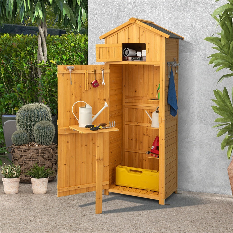 Outdoor Storage Shed Wooden Tool Room Waterproof Garden Storage Cabinet with Lockable Doors & Foldable Table