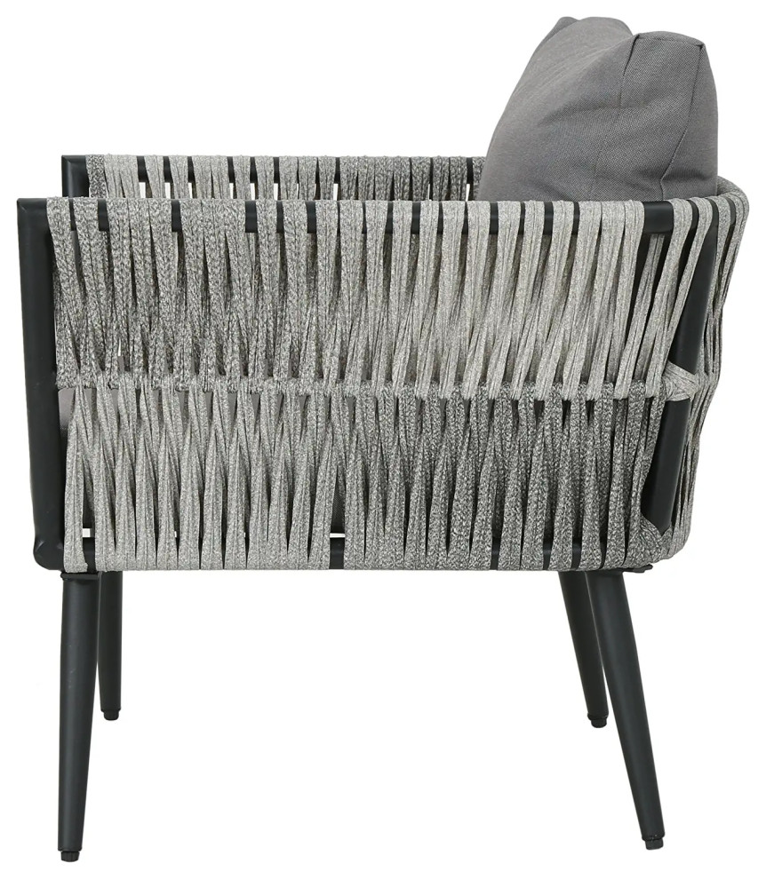 2 Pack Patio Chair  Rustproof Aluminum Frame With Wicker Sides  Light Dark Gray   Midcentury   Outdoor Lounge Chairs   by Decor Love  Houzz