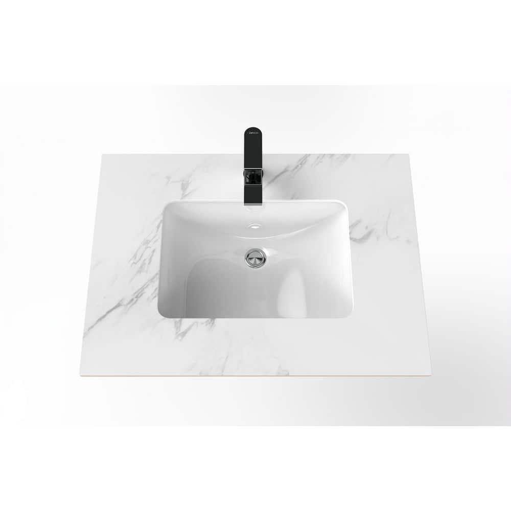 castellousa Cassandra 30 in W x 22 in D Porcelain Vanity Top in White Marble Finish with White Sink Basin