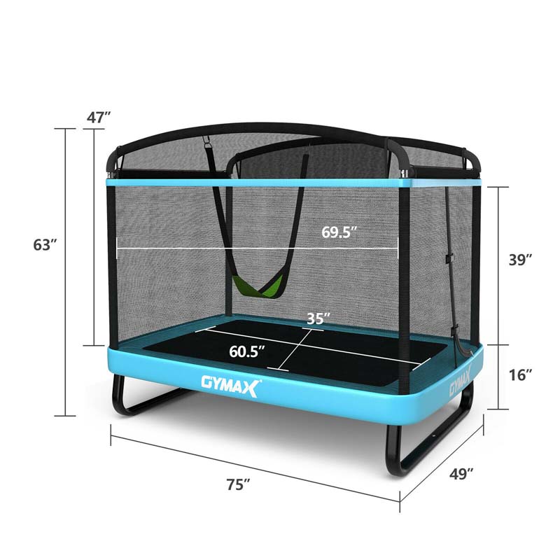 6 FT Kids Trampoline with Swing & Safety Fence, ASTM Approved Toddler Rectangle Trampoline for 3-8 Year Old