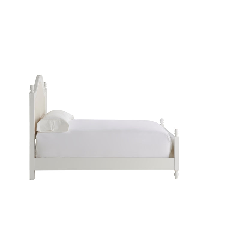 Arched Paneled Wood Framed Upholstered King Bed in White