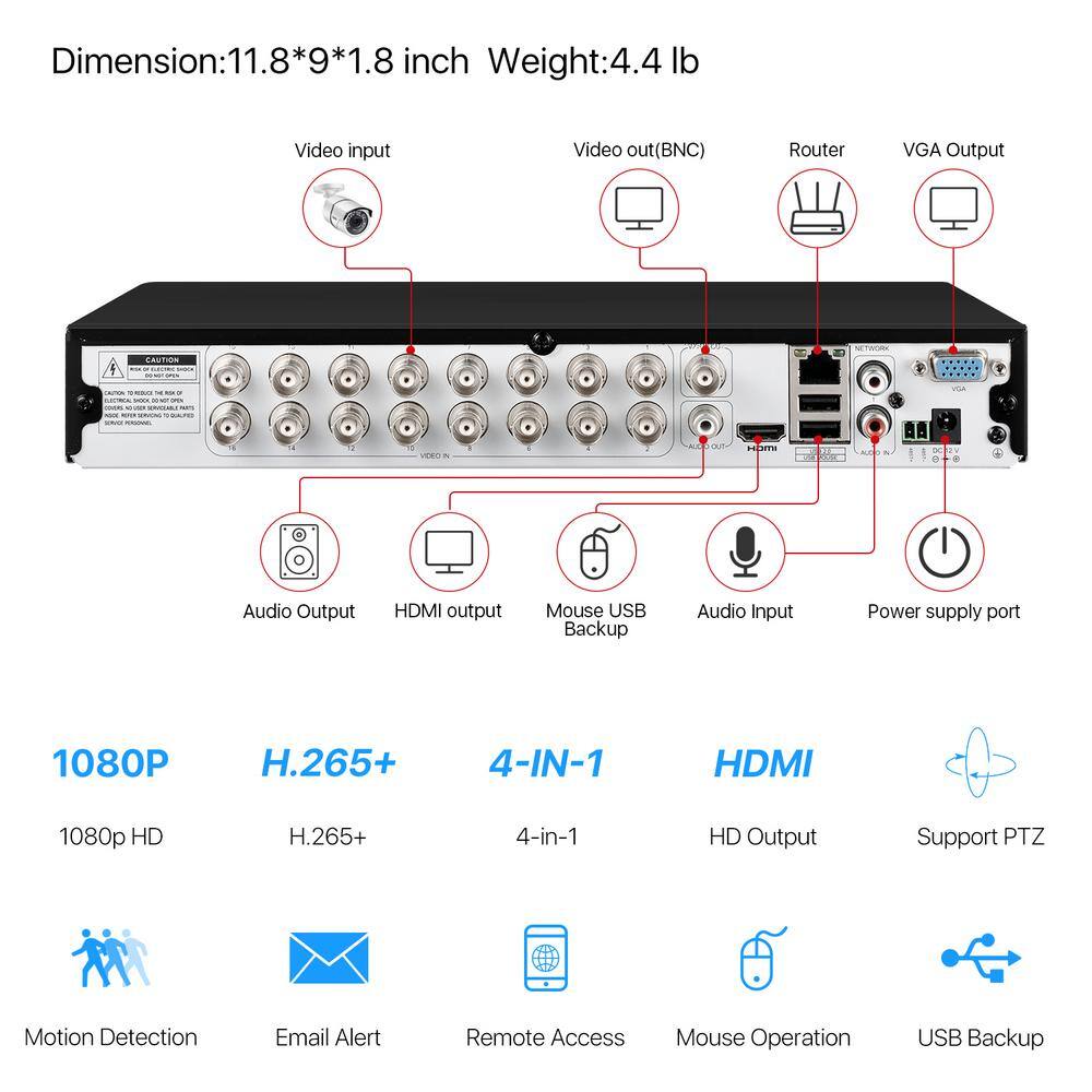 ZOSI 16-Channel 1080p 2TB Hard Drive DVR Security Camera System with 16 Wired Bullet Cameras 16CK-261W16S-20A