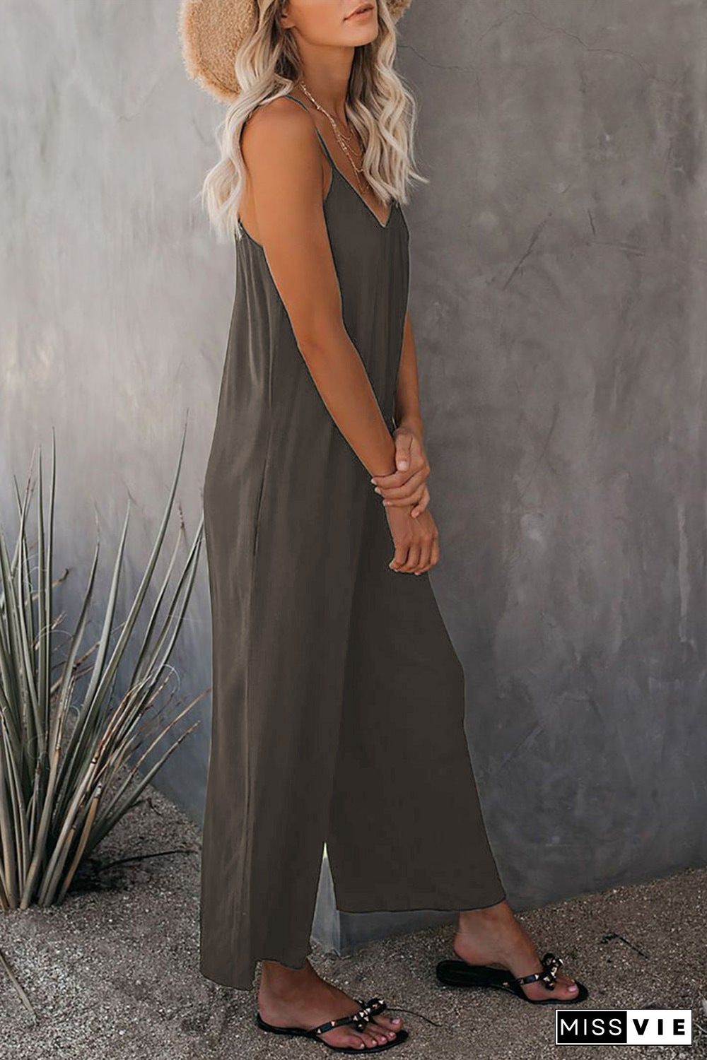 Strap Jumpsuit Women's New Solid Color Pocket Casual Jumpsuit